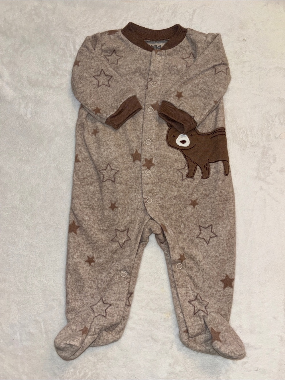 (2 for $10) Carter's 0-3 month Brown Star & Bear Footed fleece One-Piece sleeper